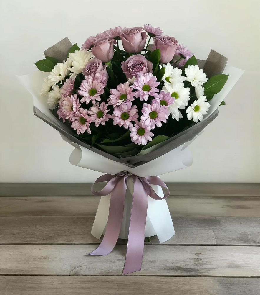 Букет цветов из: Хризантемы и Розы в Краасномайский