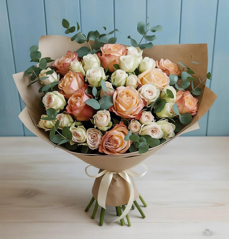 Букет цветов из: Альстромерии и Розы в Краасномайский