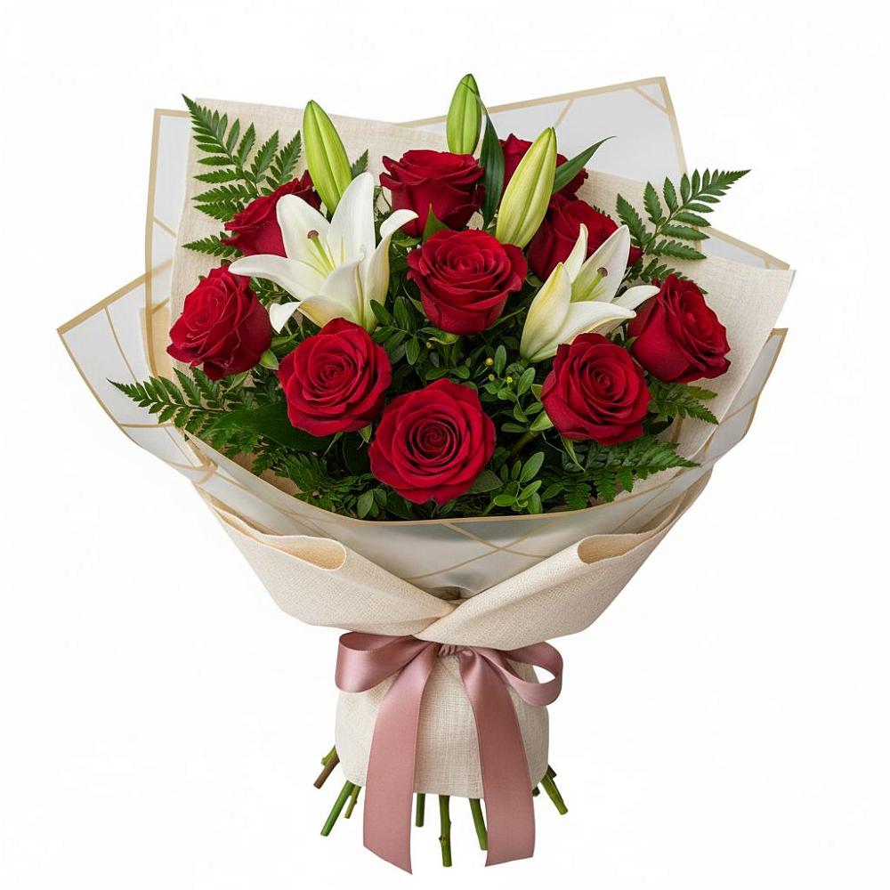 Букет цветов из: Лилии и Розы в Краасномайский