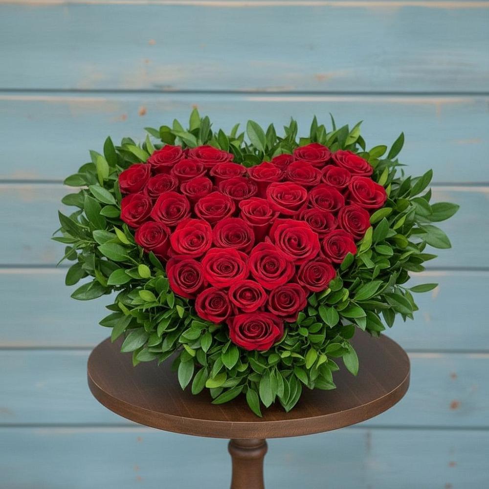 Цветочная композиция из Розы в виде сердца в Краасномайский