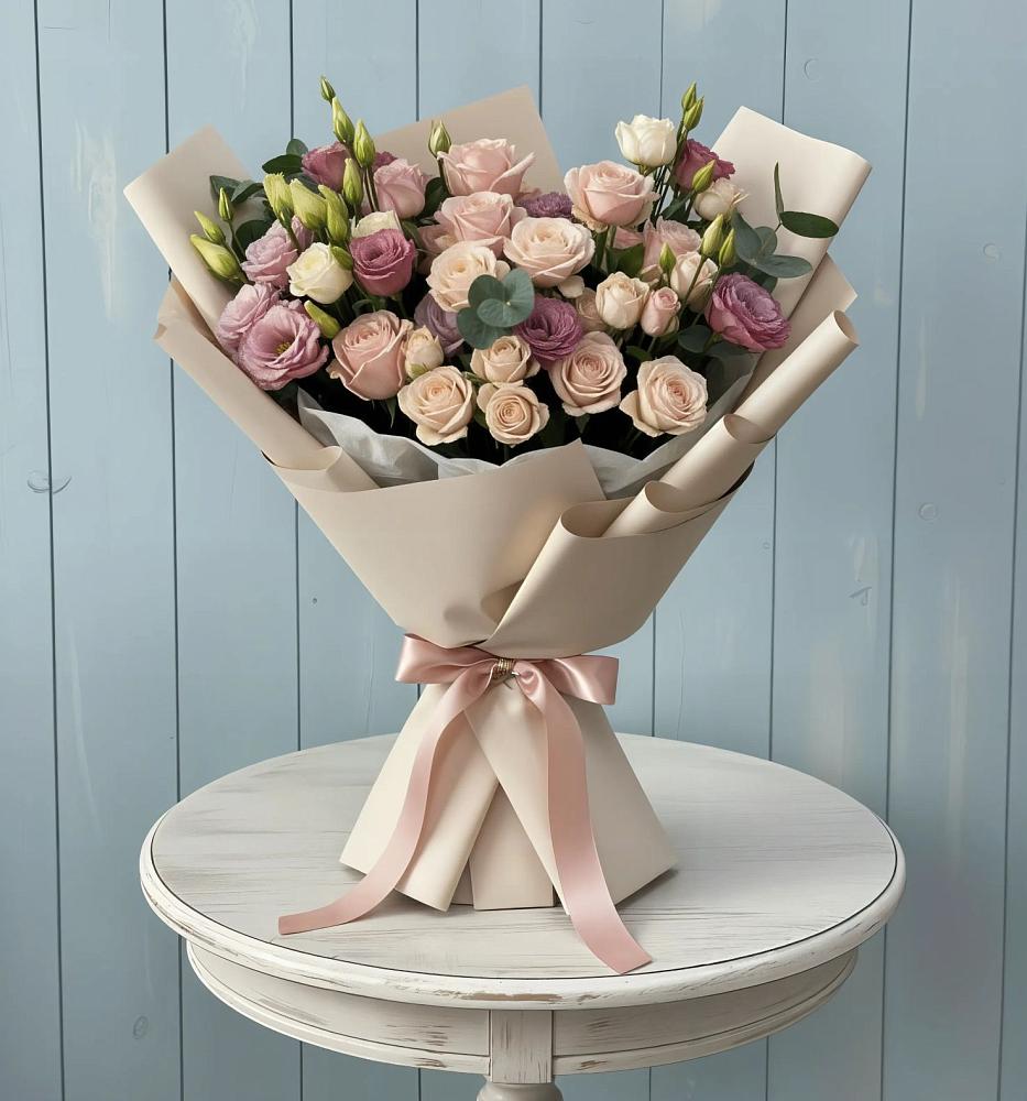 Букет цветов из: Розы и Лизиантусы в Краасномайский