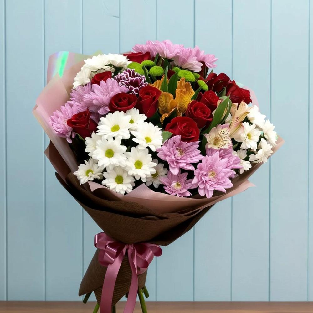 Букет цветов из: Розы, Хризантемы и Альстромерии в Краасномайский