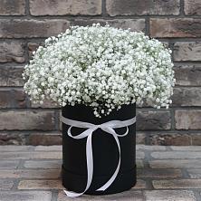Цветочная композиция из Гипсофила в шляпной коробке в Краасномайский